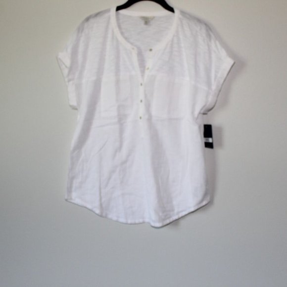 NWT Lucky Brand Short Sleeve Half Button Up Shirt White Women's Medium H13423 - Picture 9 of 10